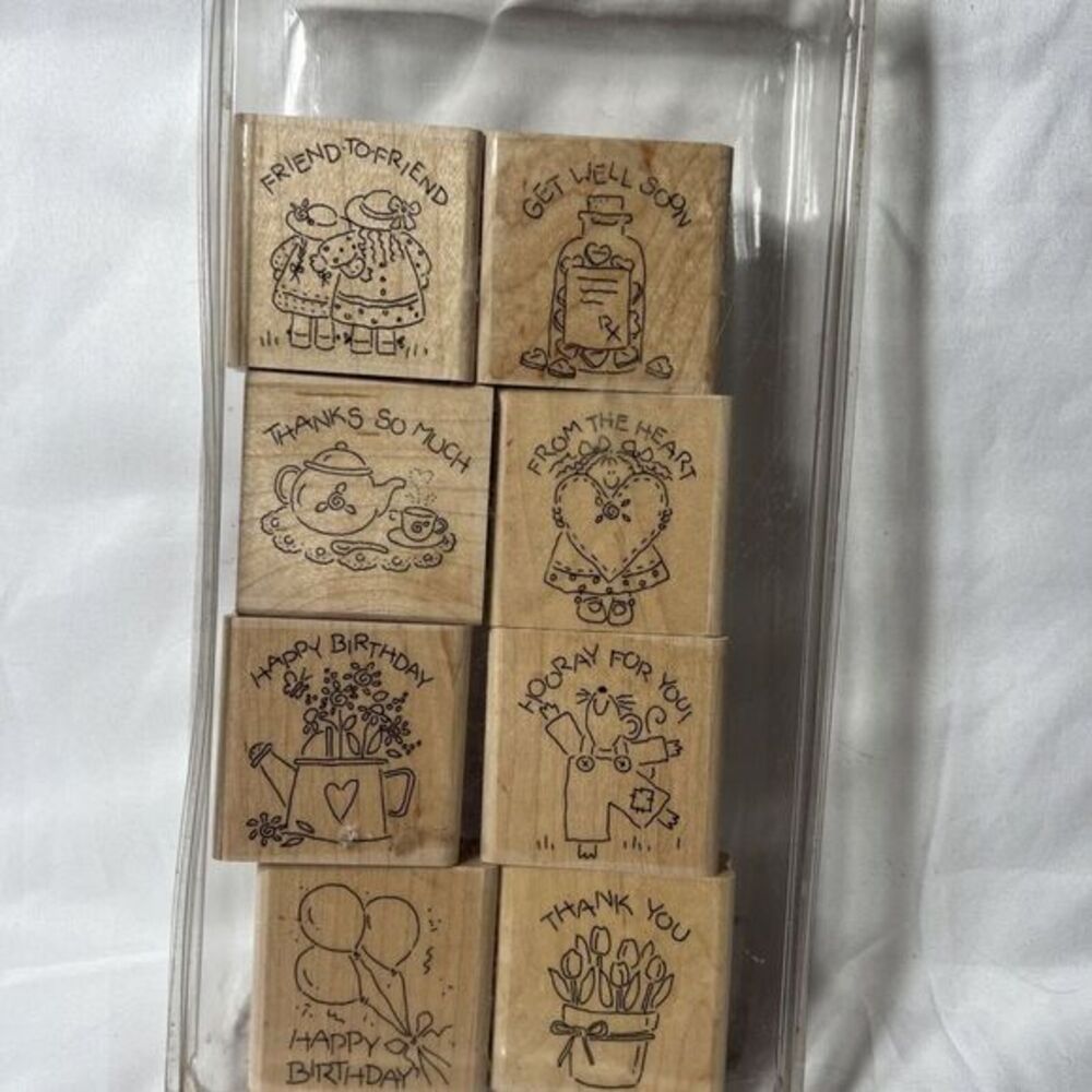 Stampin Up Nice and Easy Notes Wood Mounted Rubber Stamps 8 pc set 1996